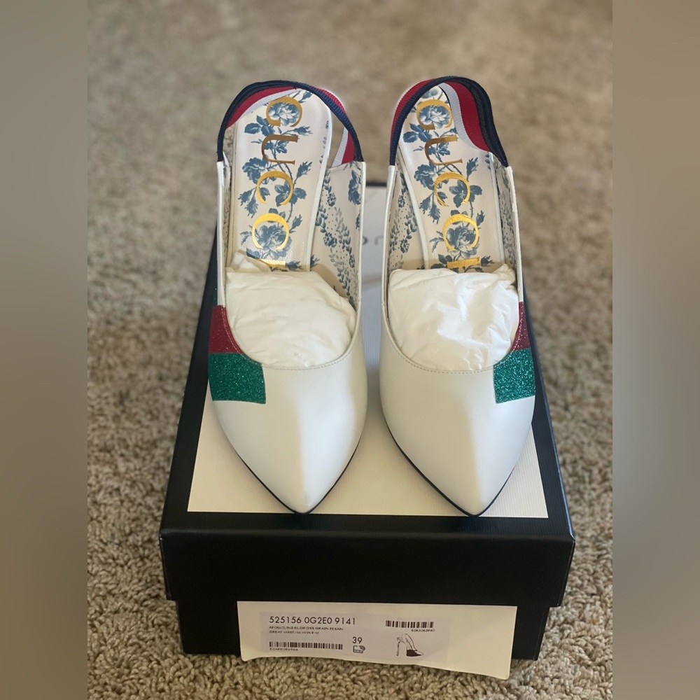 Gucci White Heels with Multicolor Accents